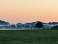 Teleblick zu nebliger Morgenstimmung bei Aschau-Haindorf